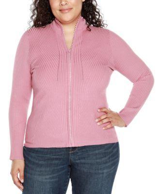 Black Label Plus Size Mock Neck Ribbed Zip Up Sweater Product Image