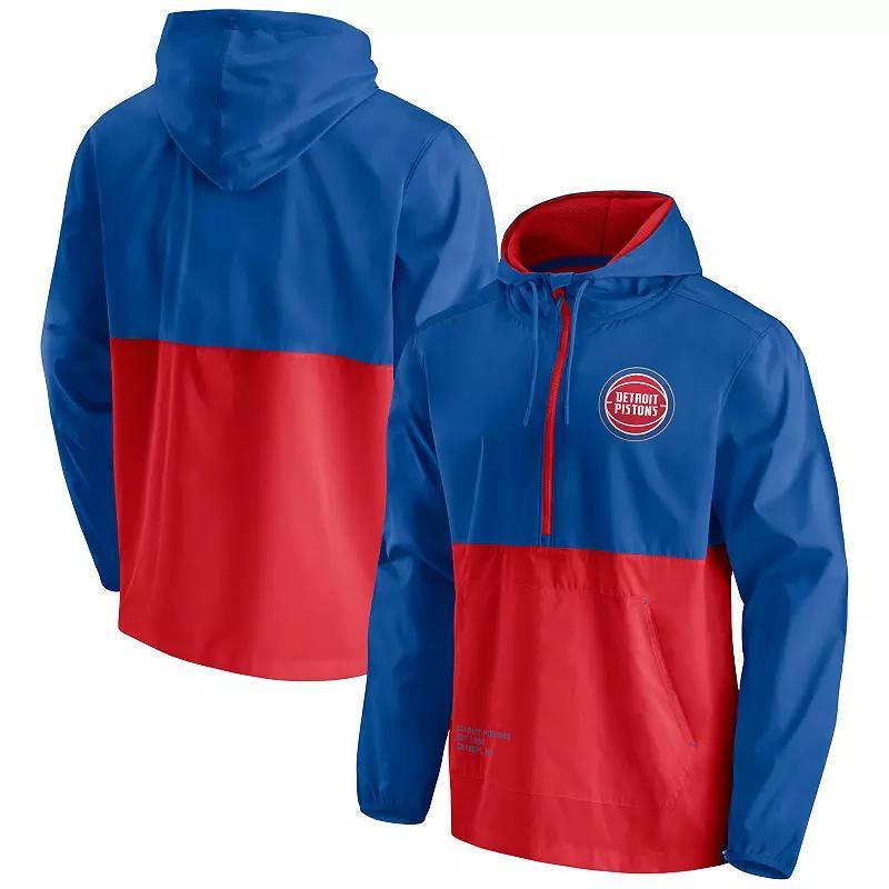 Mens Fanatics Branded Blue/Red Detroit Pistons Anorak Block Party Windbreaker Half-Zip Hoodie Jacket Product Image