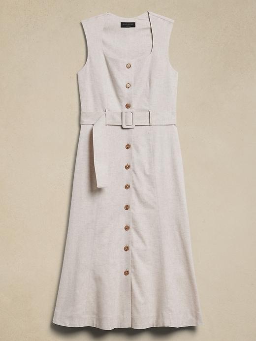 Linen-Blend Button Midi Dress Product Image