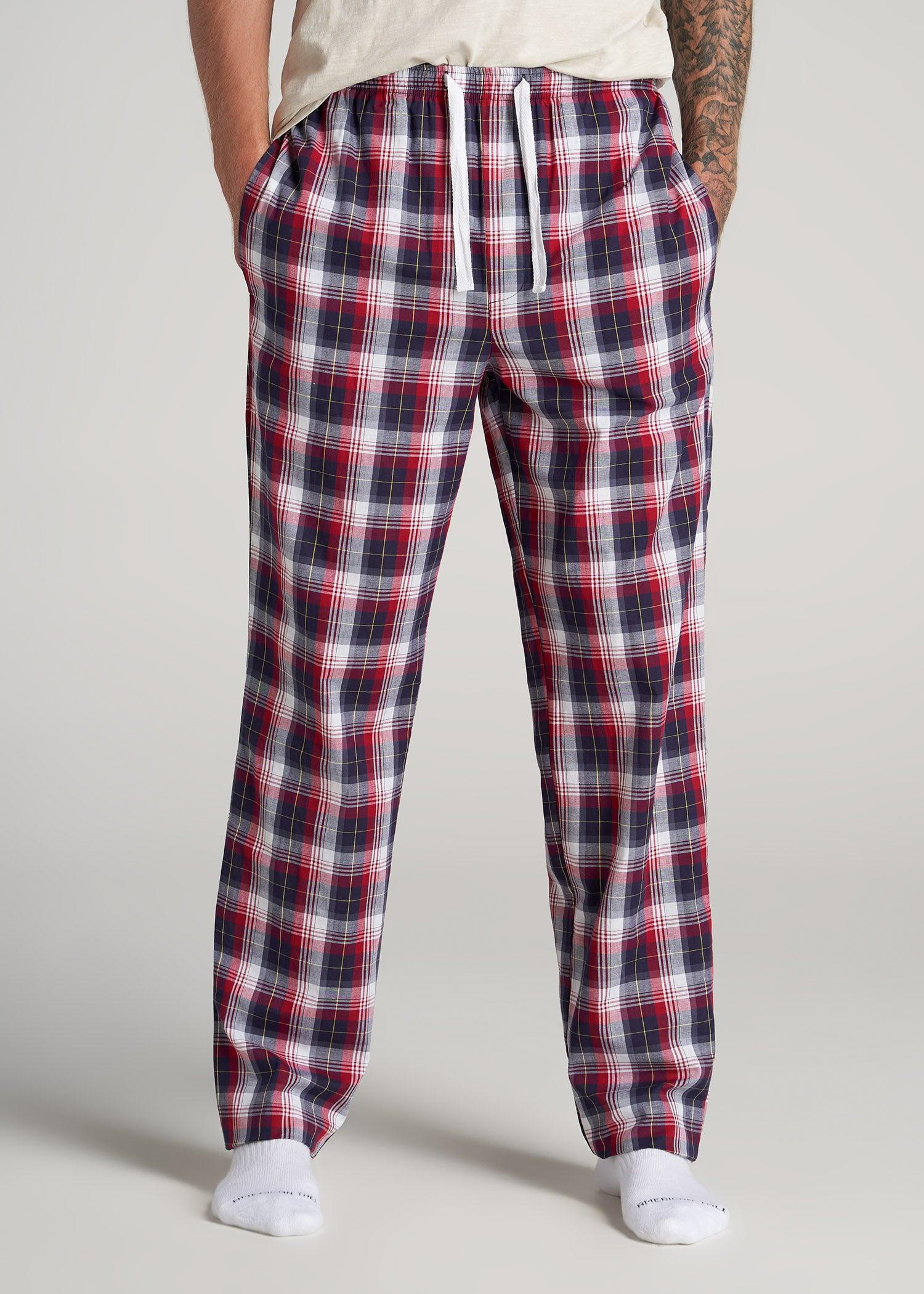 Woven Pajama Pants for Tall Men in Dark Blue & Red Plaid Product Image