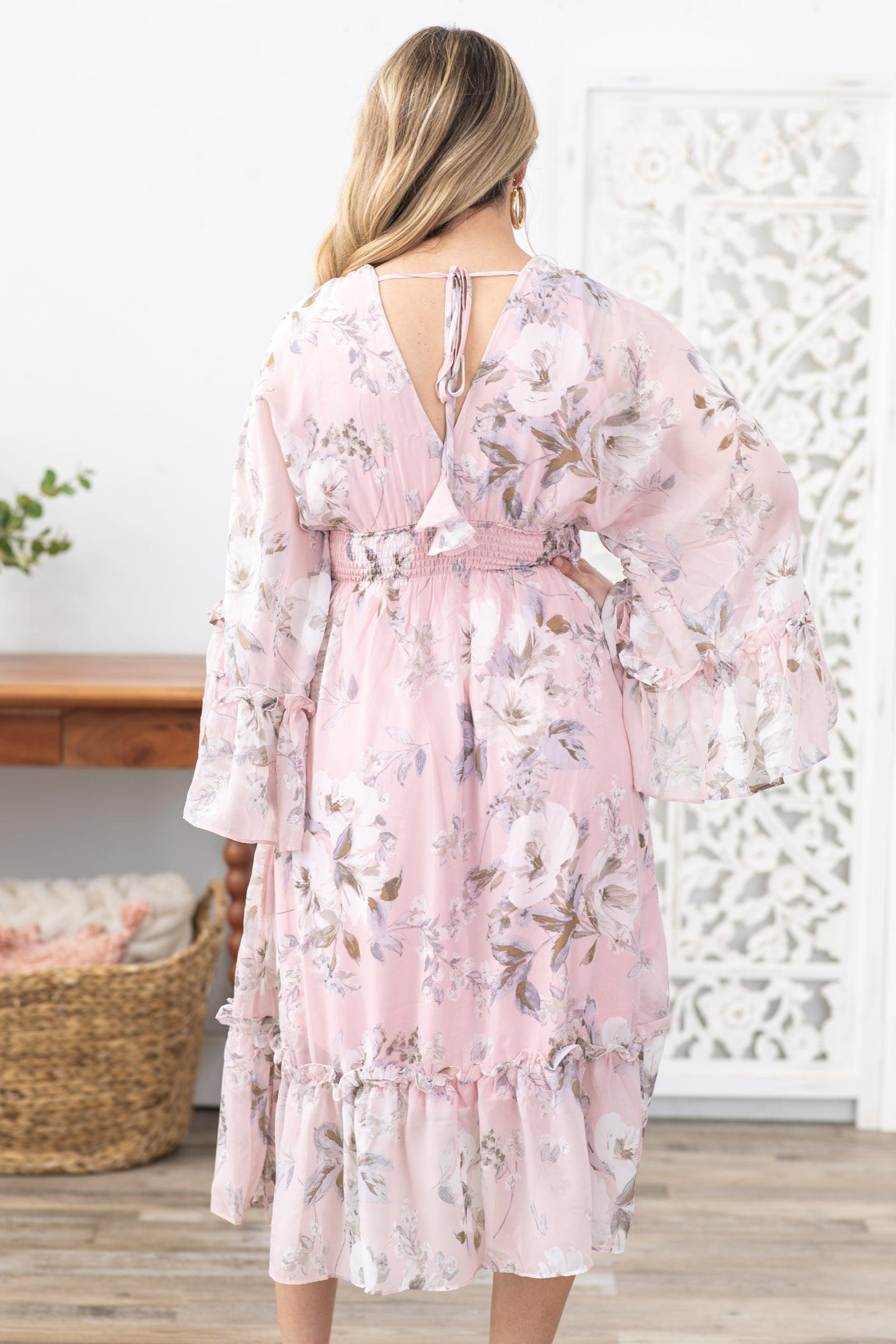 Blush Floral Print Dolman Sleeve Midi Dress Product Image