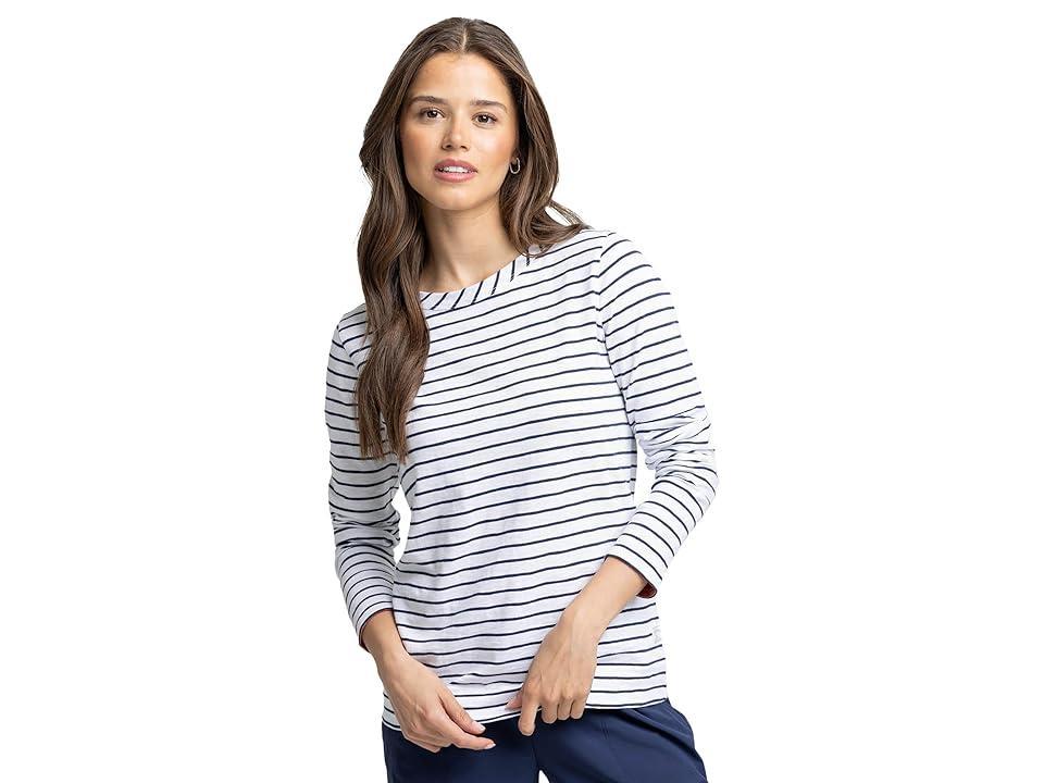 Southern Tide Kimmy Stripe Long Sleeve Crew Neck Herringbone Detail Tee Shirt Product Image