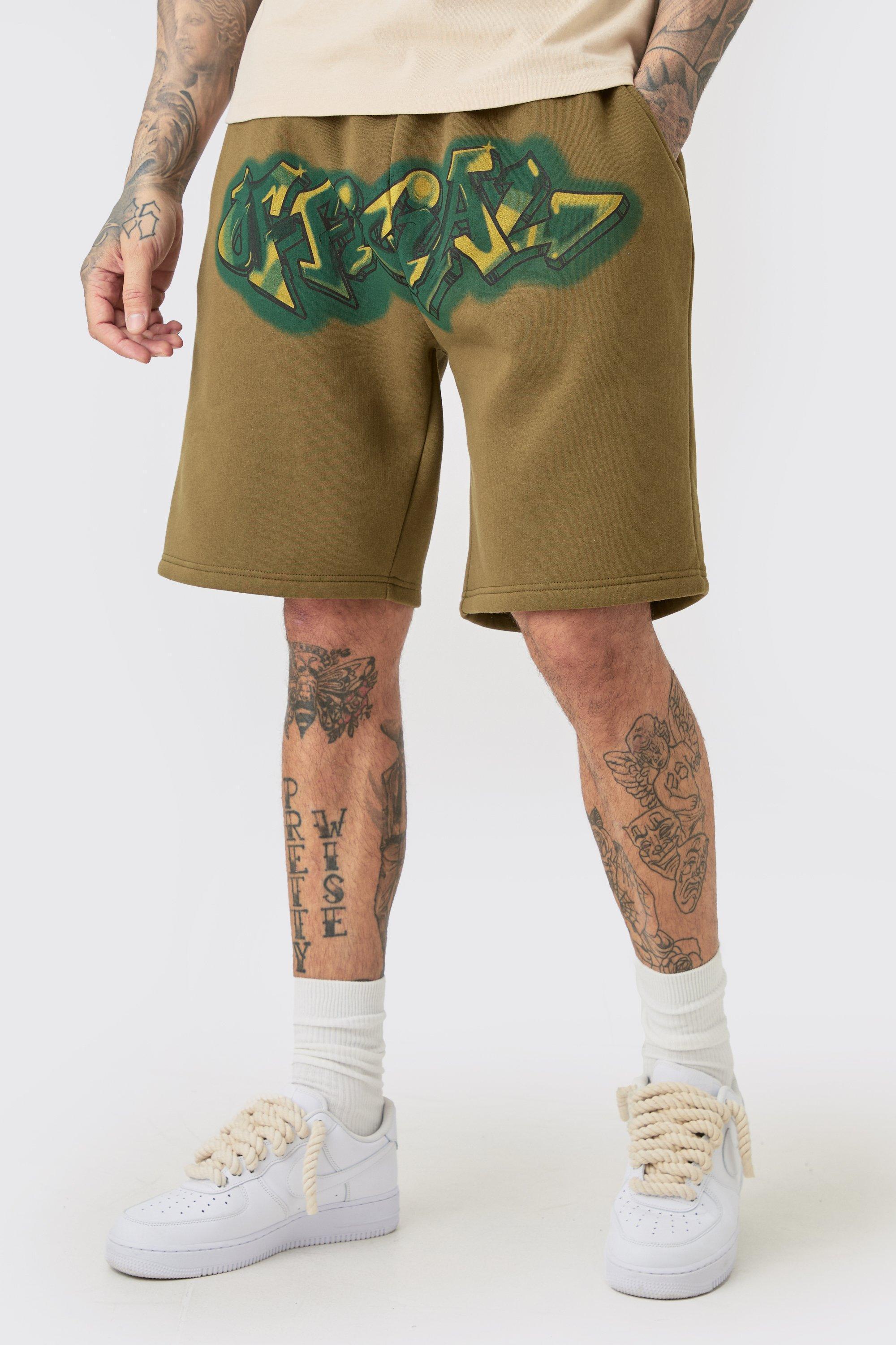 Tall Relaxed Official Graffiti Spray Shorts | boohooMAN USA Product Image