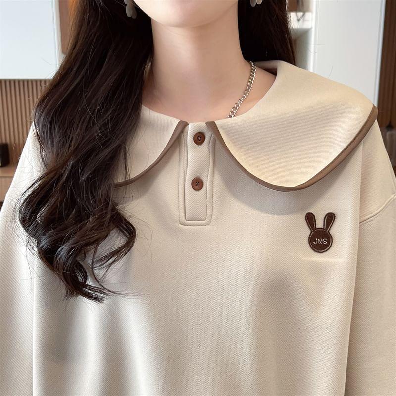 Peter Pan Collar Rabbit Applique Contrast Trim Sweatshirt Product Image