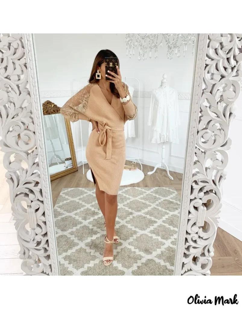 Olivia Mark – Sexy waist tie knot long sleeve dress Product Image