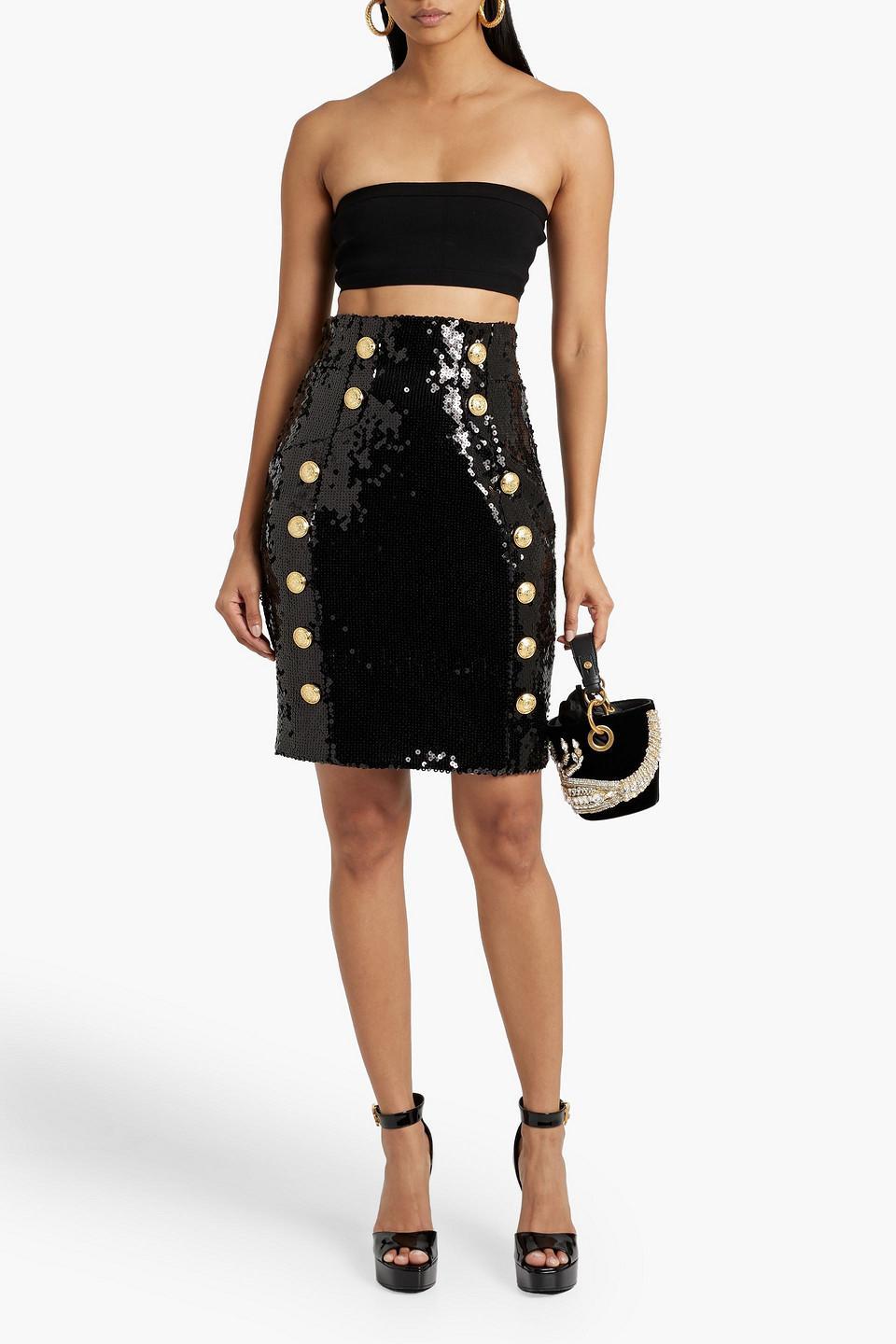 Button-embellished Sequined Tulle Skirt In Black Product Image