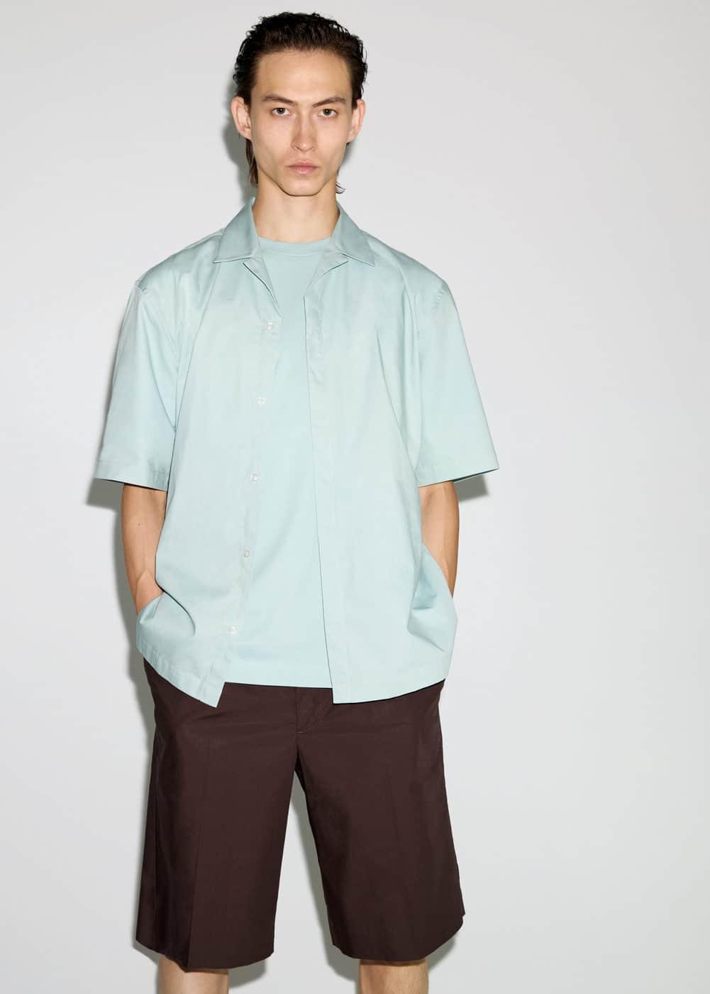 MANGO MAN - 100% cotton bowling-collar shirt aqua greenMen Product Image