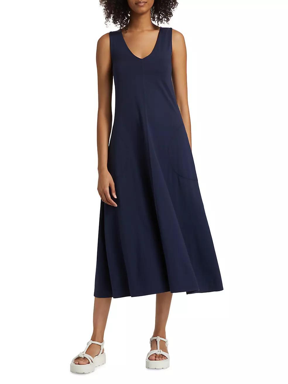 Cotton-Blend V-Neck Midi-Dress Product Image