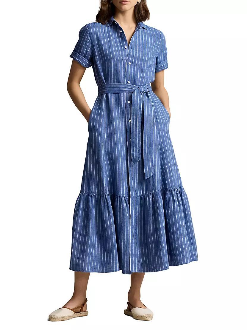 Belted Yarn-Dyed Stripe Linen Shirtdress Product Image