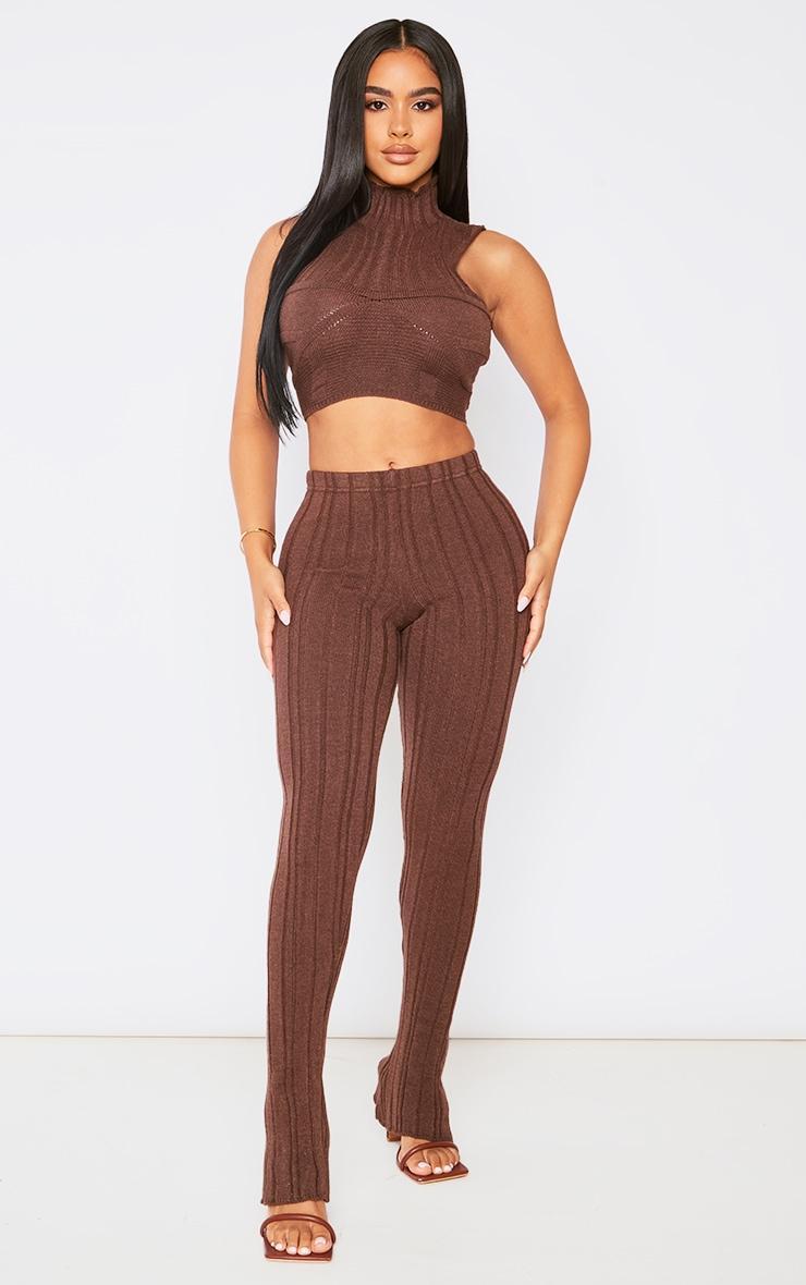 Petite Chocolate Knitted Cup Detail High Neck Crop Top Product Image