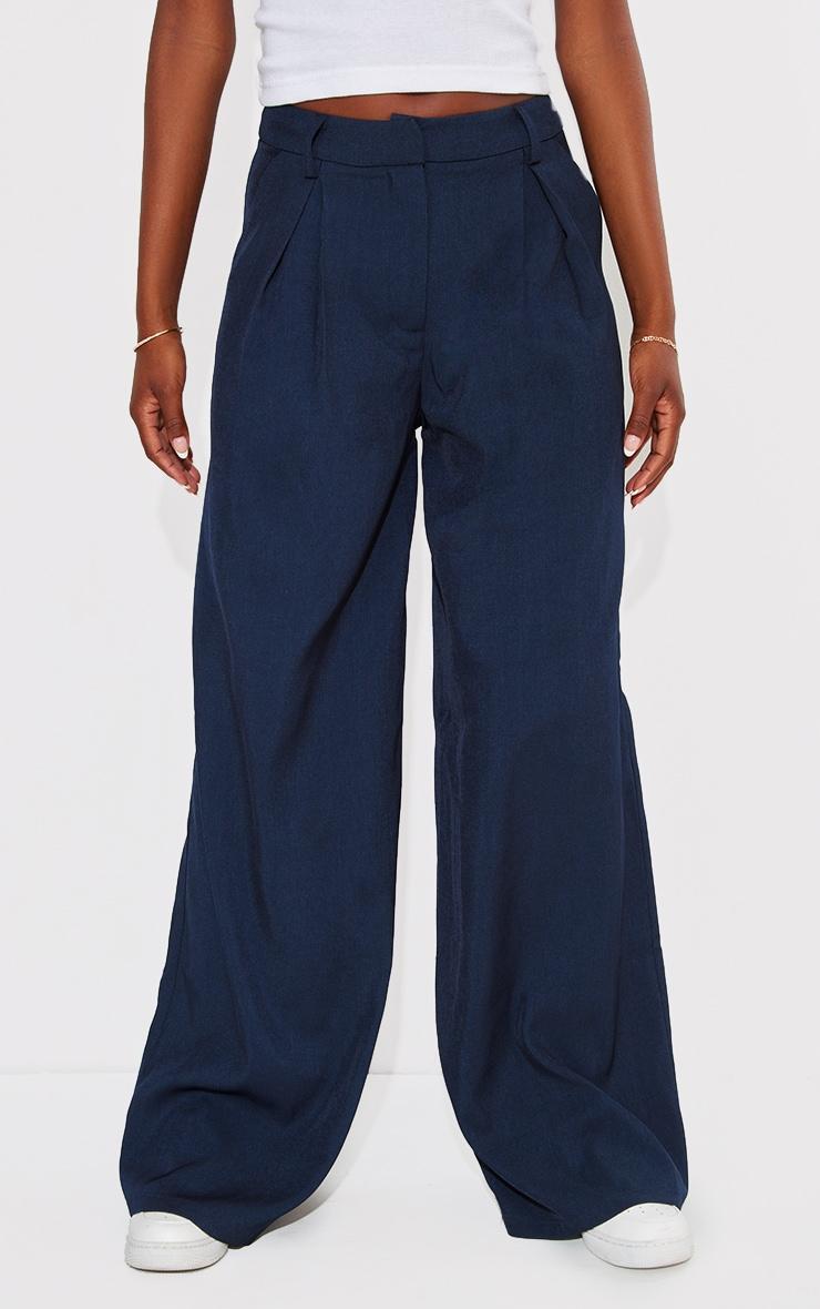 Tall Navy High Waisted Wide Leg Pants Product Image