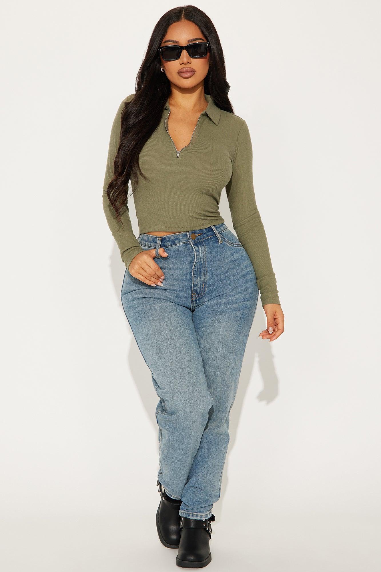 Camila Collared Ribbed Top - Olive Product Image