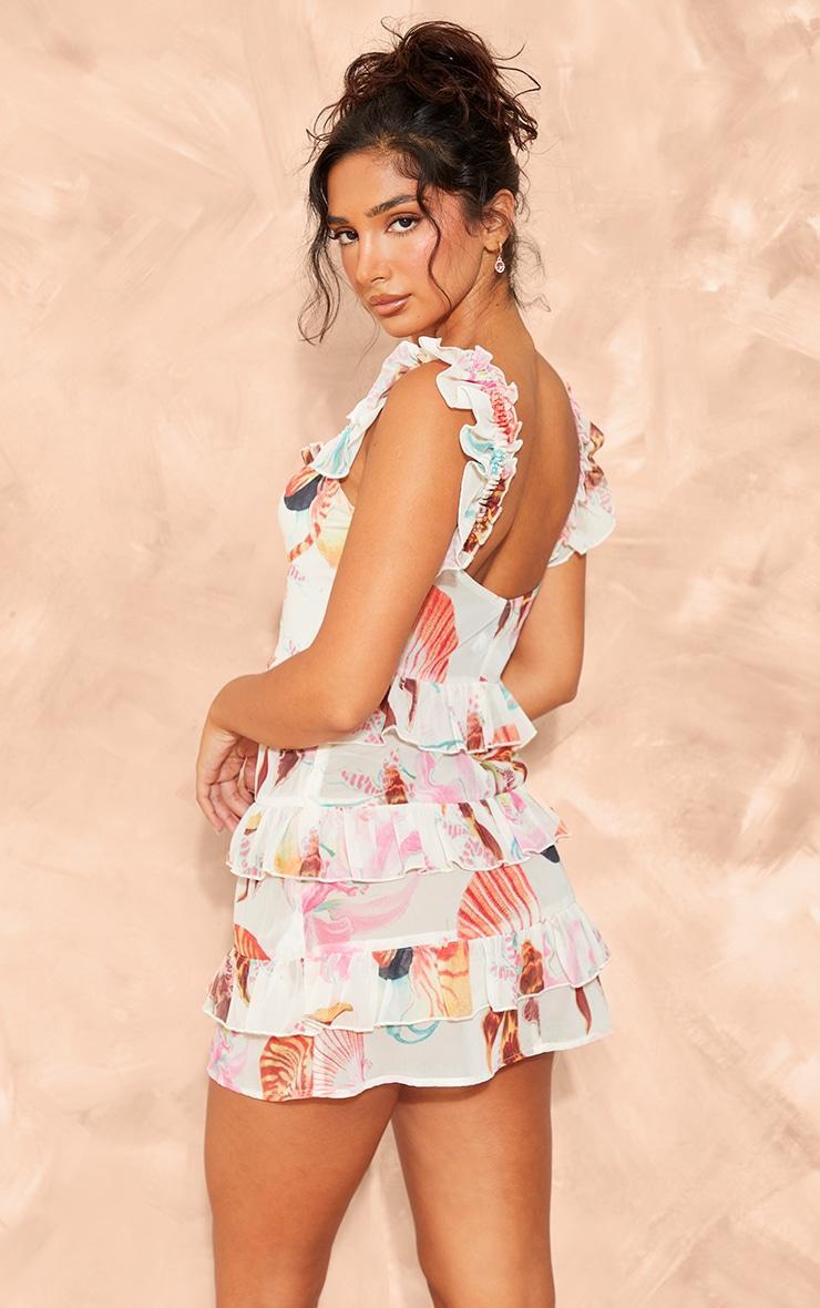 Petite White Print Ruffle Detail Mini Dress Product Image