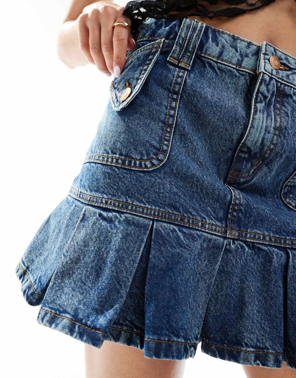 Reclaimed Vintage pleated denim western mini skirt Product Image