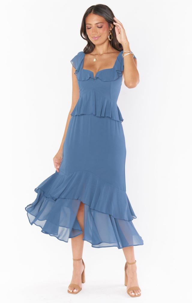 Reese Ruffle Dress ~ Slate Blue Chiffon Product Image