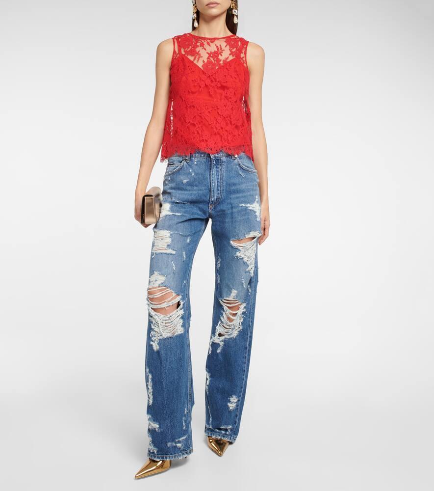 Floral Chantilly Lace Top In Red Product Image