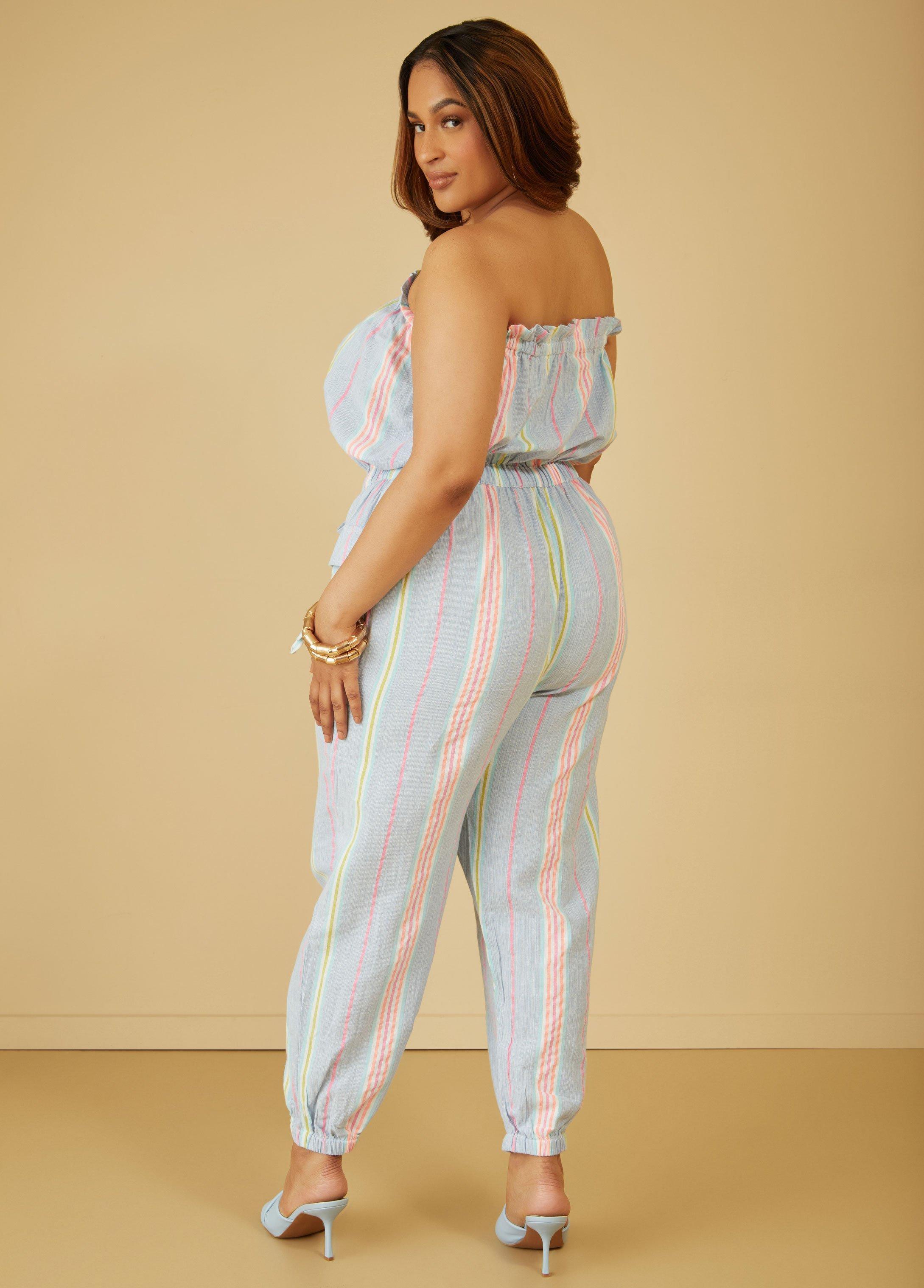 Striped Strapless Joggers Jumpsuit Product Image