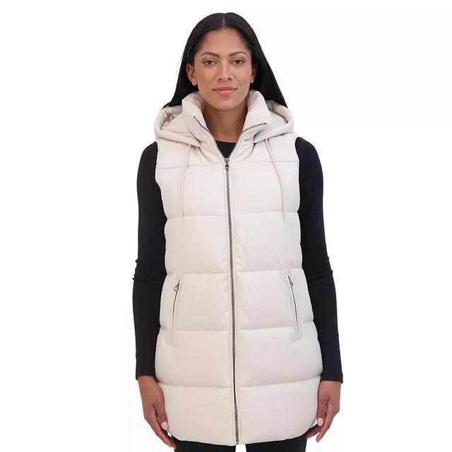 Sebby Collection Womens Puffer Faux Leather Vest with Hood Product Image