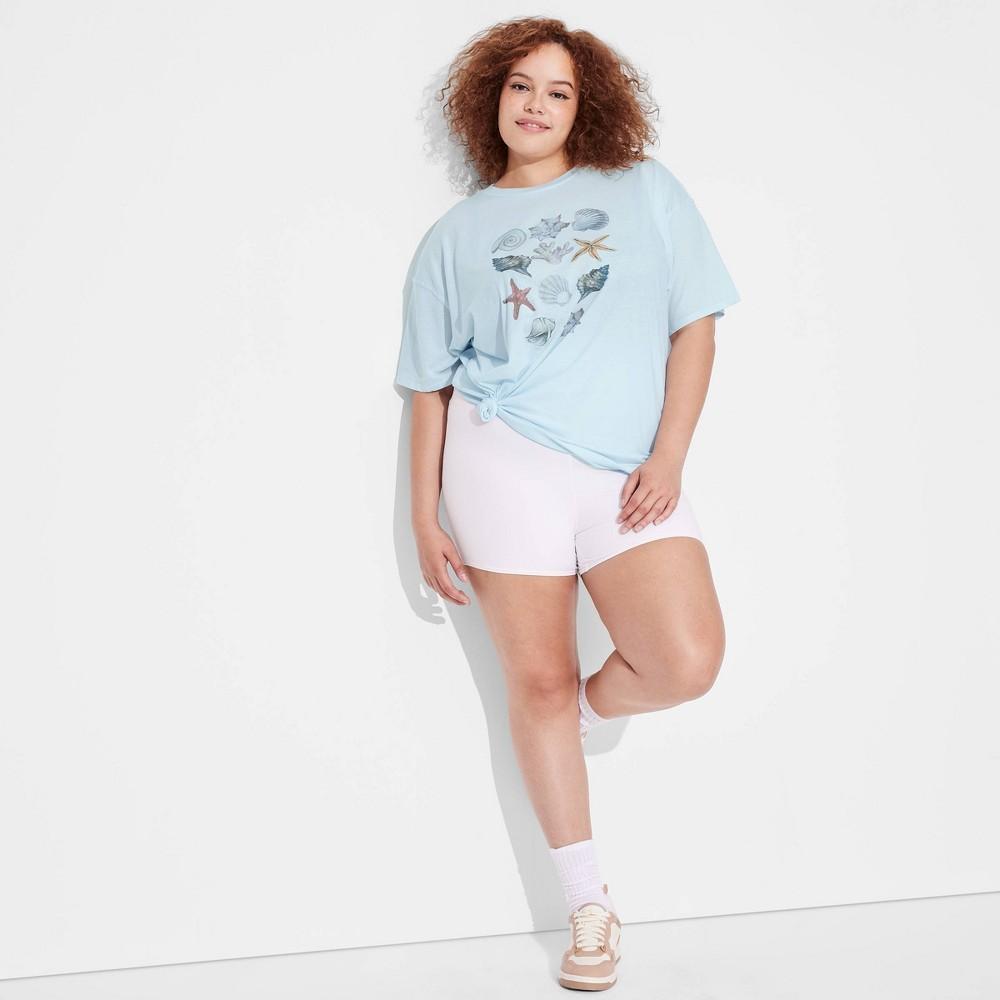 Womens Short Sleeve Oversized Graphic T-Shirt - Wild Fable Aqua Blue 1X Product Image