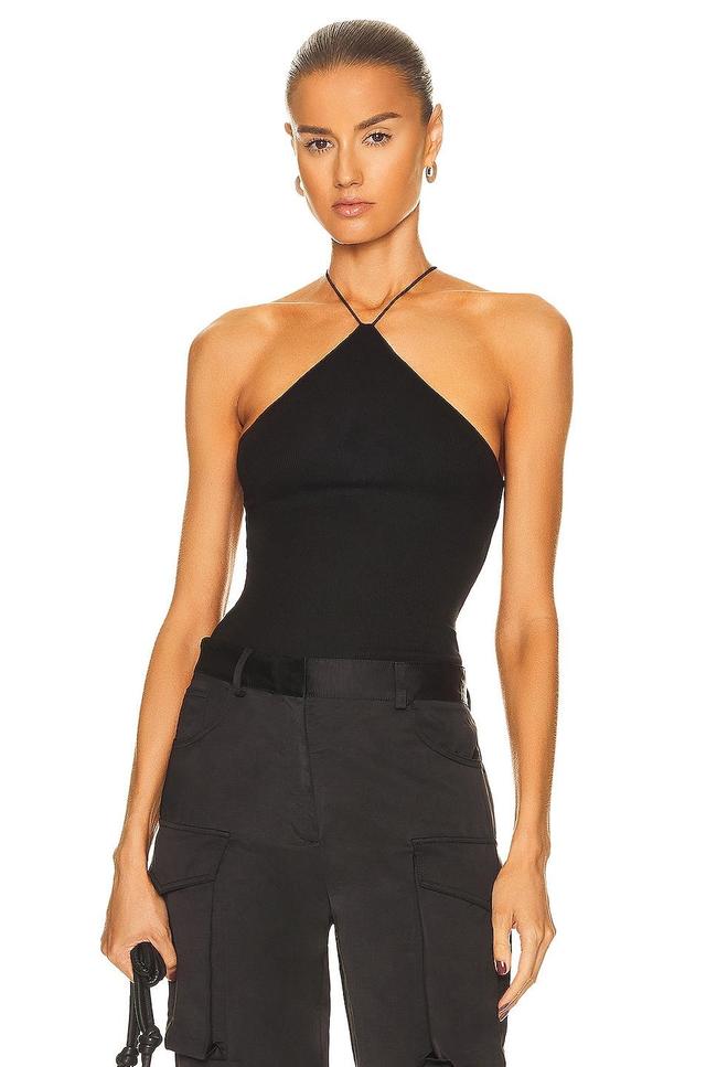 Enza Costa Silk Rib Halter Tank in Black - Black. Size L (also in XL). Product Image