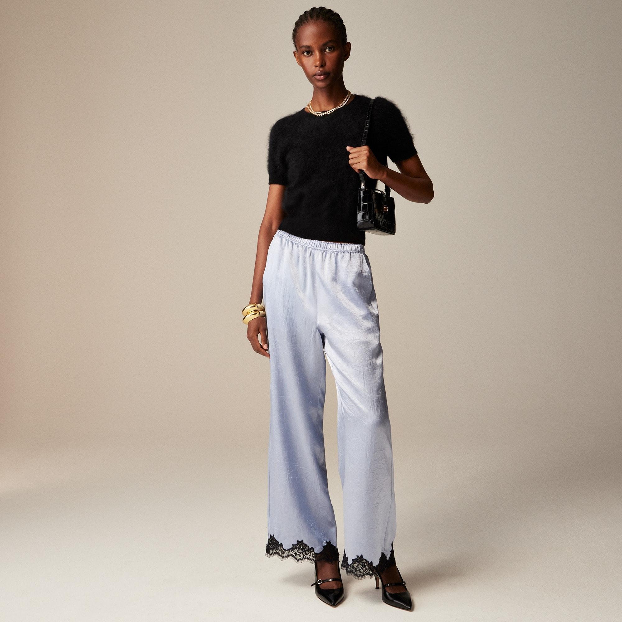 Stratus lace-trim pant in textured satin Product Image