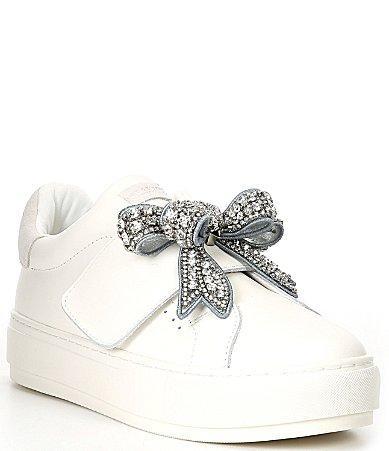 Kurt Geiger London Laney Eagle Head Crystal Bow Leather Platform Sneakers Product Image