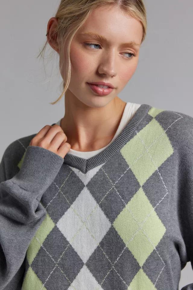 BDG Tashi Argyle Oversized V-Neck Sweater Product Image