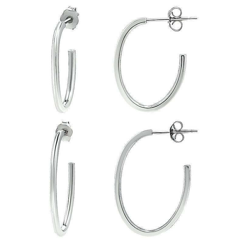 Aleure Precioso Sterling Silver 2-Pair Oval Hoop Earring Set, Womens, Silver Tone Product Image