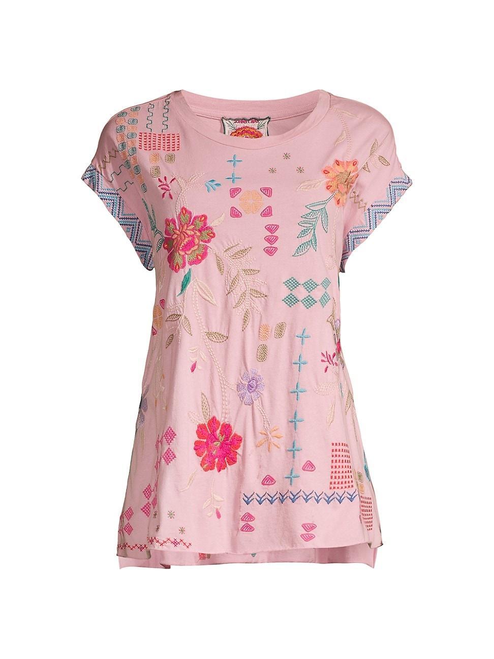 Womens Katie Floral Embroidered Cotton T-Shirt Product Image