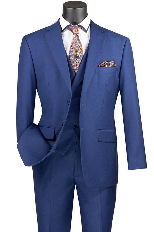Blue Modern Fit 3 Piece Suit with Vest and Elastic Waist Band Pants Product Image