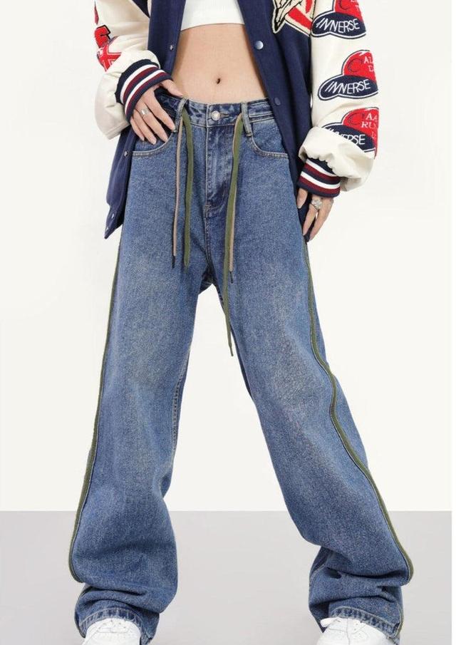 RTK (W) No. 1819 DRAWSTRING WIDE STRAIGHT DRAPE DENIM JEANS Product Image