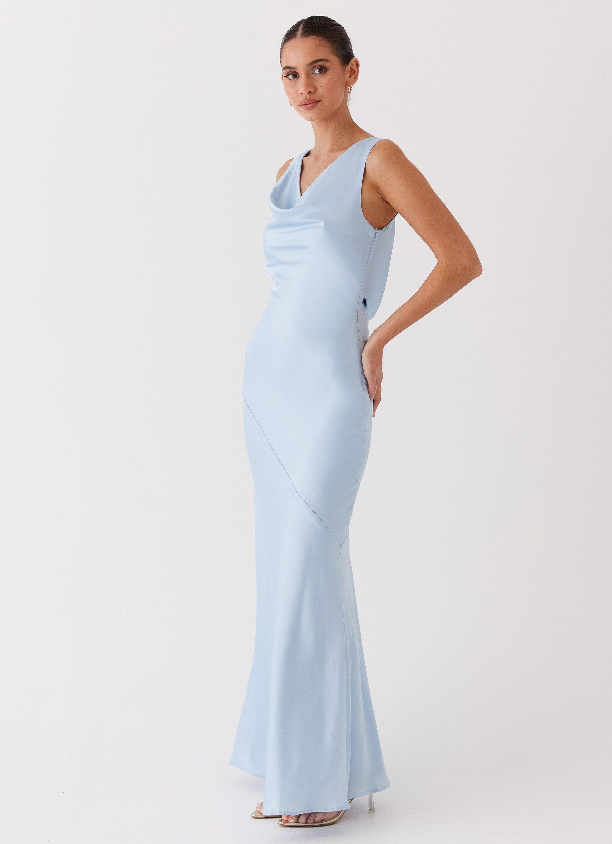 Be Mine Satin Maxi Dress - Blue Product Image