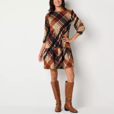 Jessica Howard Womens 3/4 Sleeve Plaid Babydoll Dress Product Image