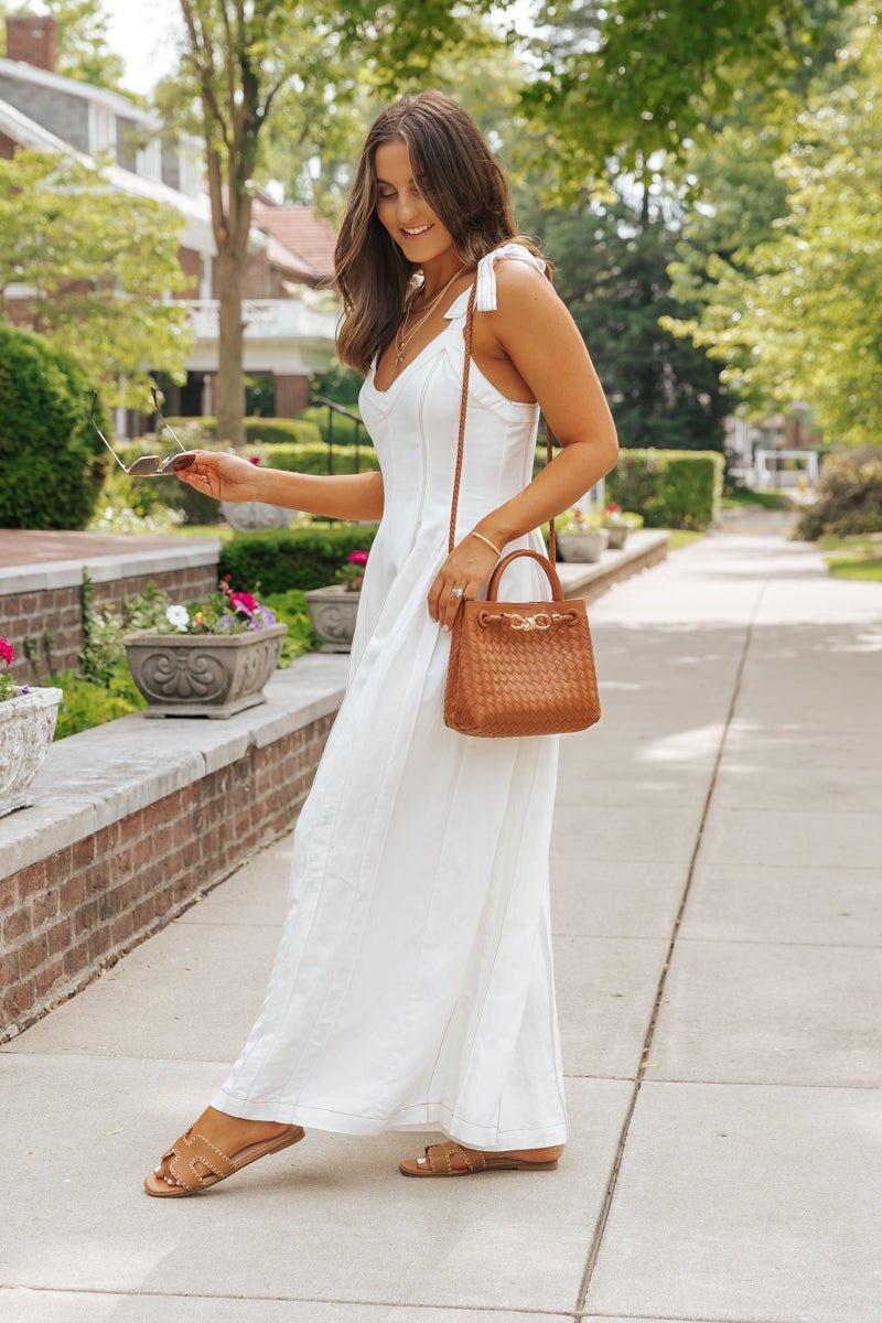 Cream Linen Stitch Wide Leg Jumpsuit - FINAL SALE Product Image