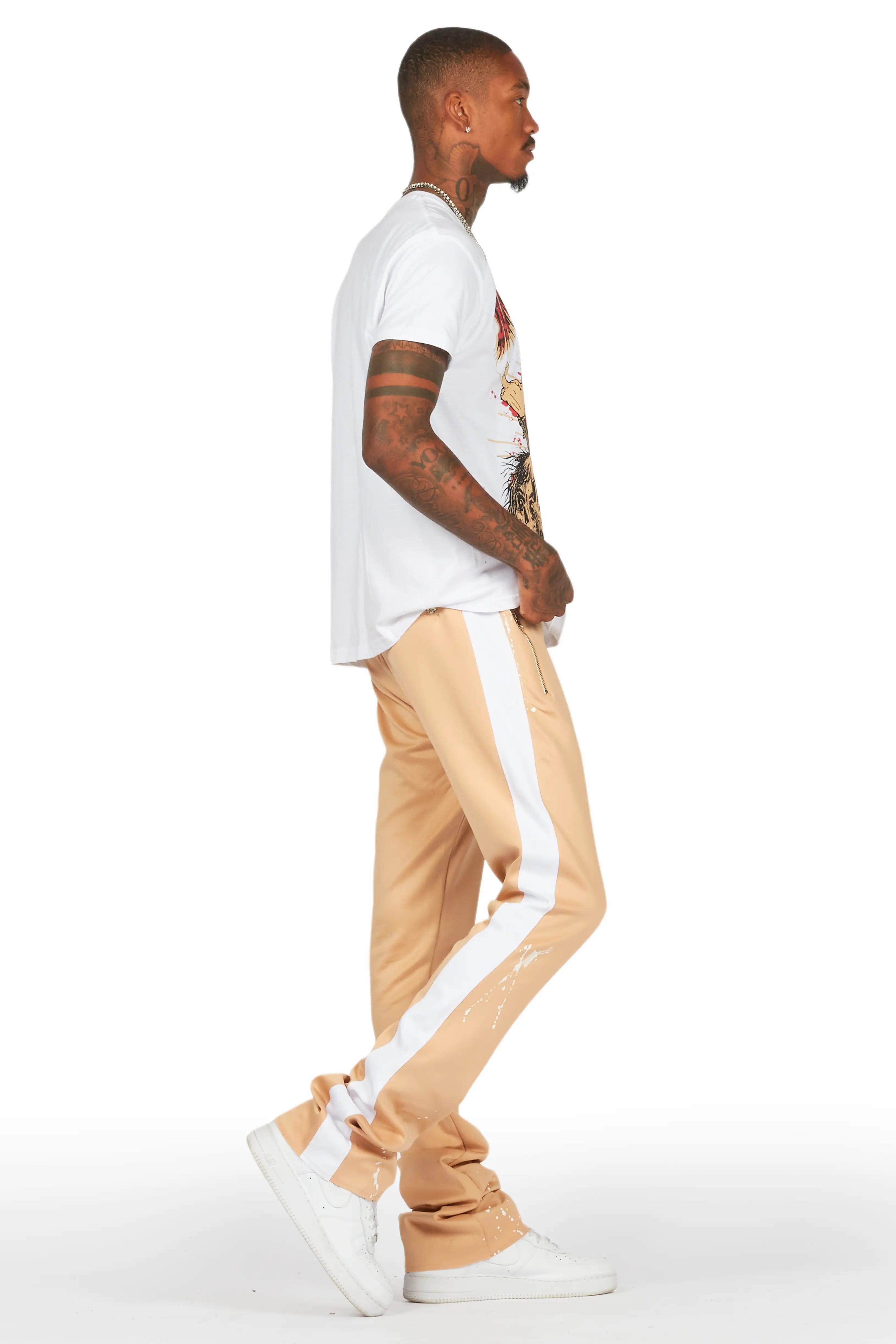 Tabor White/Beige T-Shirt/Stacked Flare Track Set Male Product Image