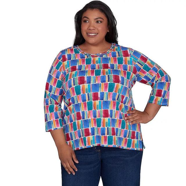 Plus Size Alfred Dunner Box Print Short Sleeve Top, Womens Product Image