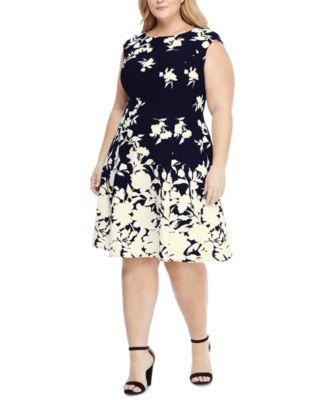 Plus Size Scuba-Crepe Floral-Print Fit & Flare Dress  Product Image