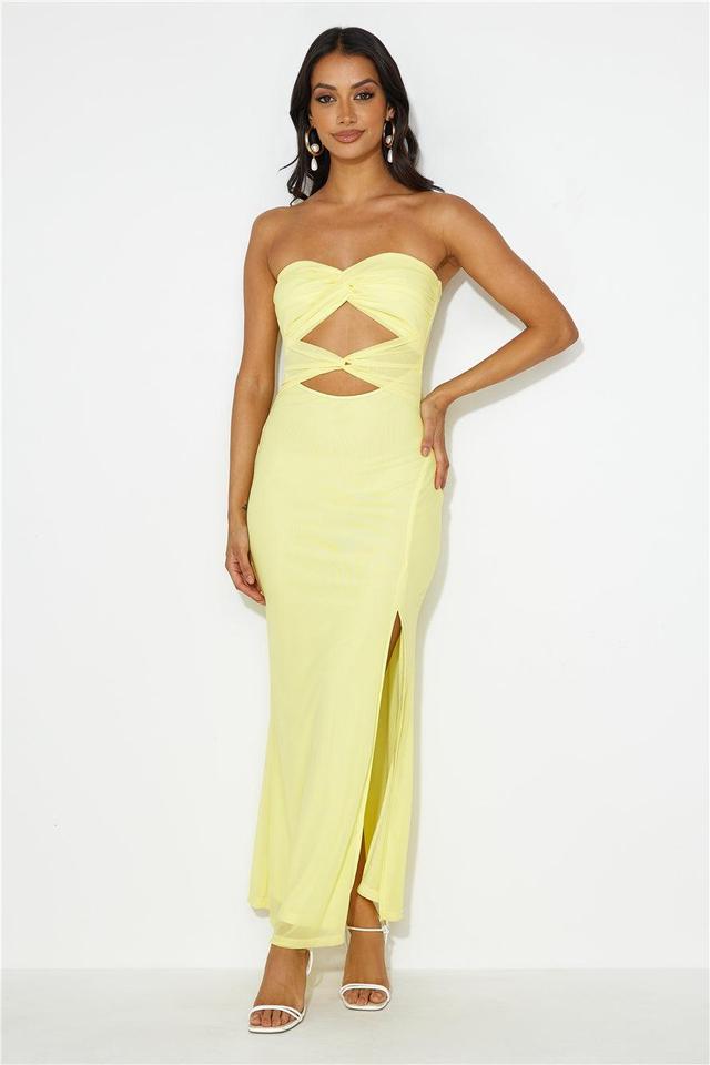 Hottest Date Mesh Strapless Maxi Dress Yellow Product Image