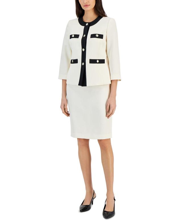 Le Suit Womens Framed Collarless Skirt Suit, Regular & Petite - Champagne Product Image