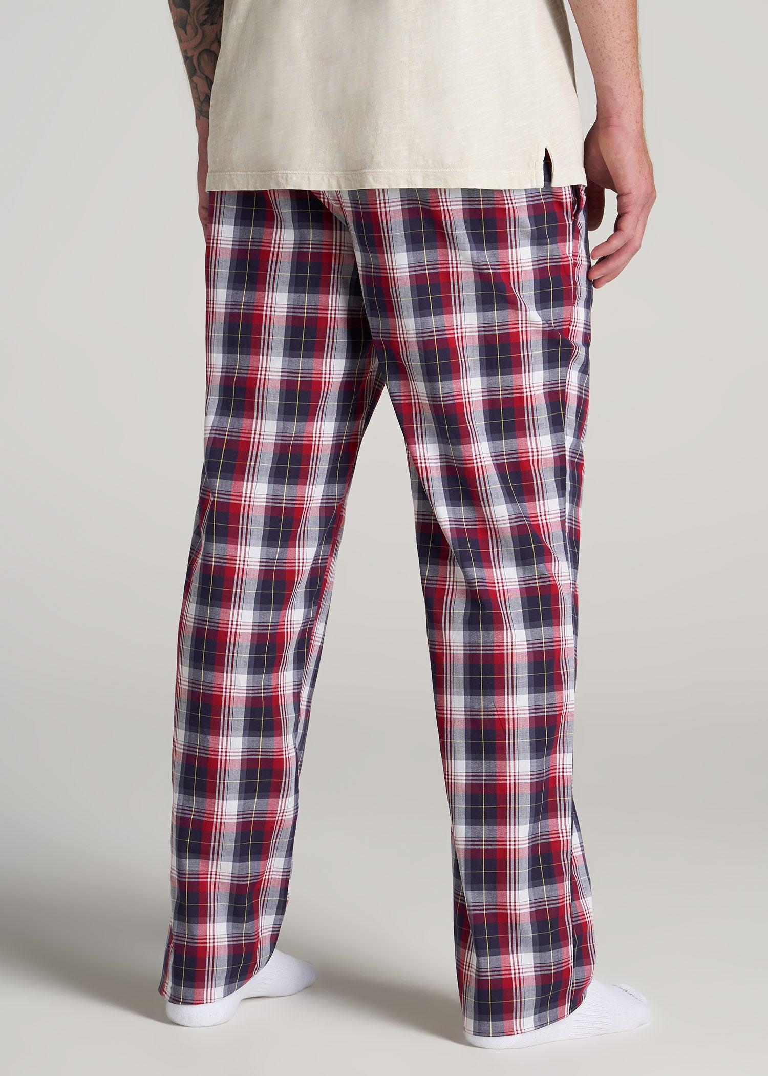 Woven Pajama Pants for Tall Men in Dark Blue & Red Plaid Product Image