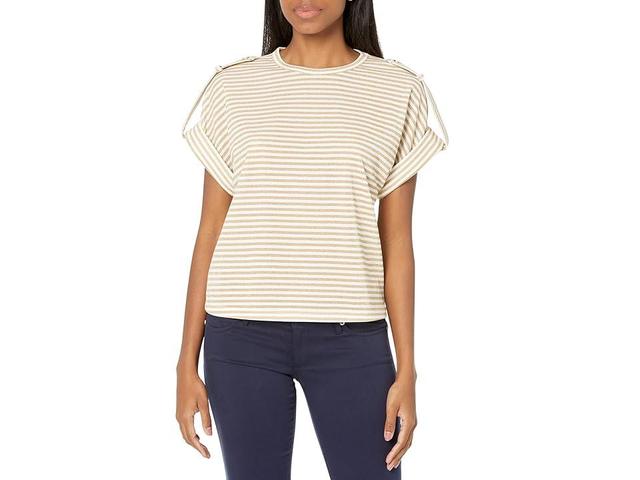 MICHAEL Michael Kors Petite Stripe Snap Epaulette T-Shirt Gold) Women's Clothing Product Image