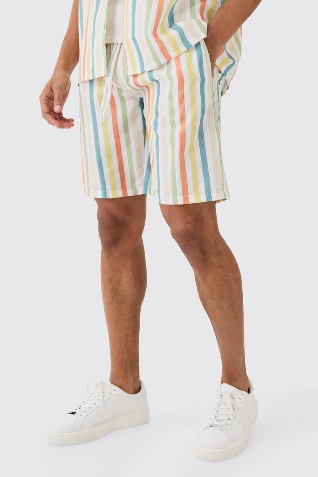 Mens Multi Elasticated Waist Relaxed Stripe Short, Multi Product Image