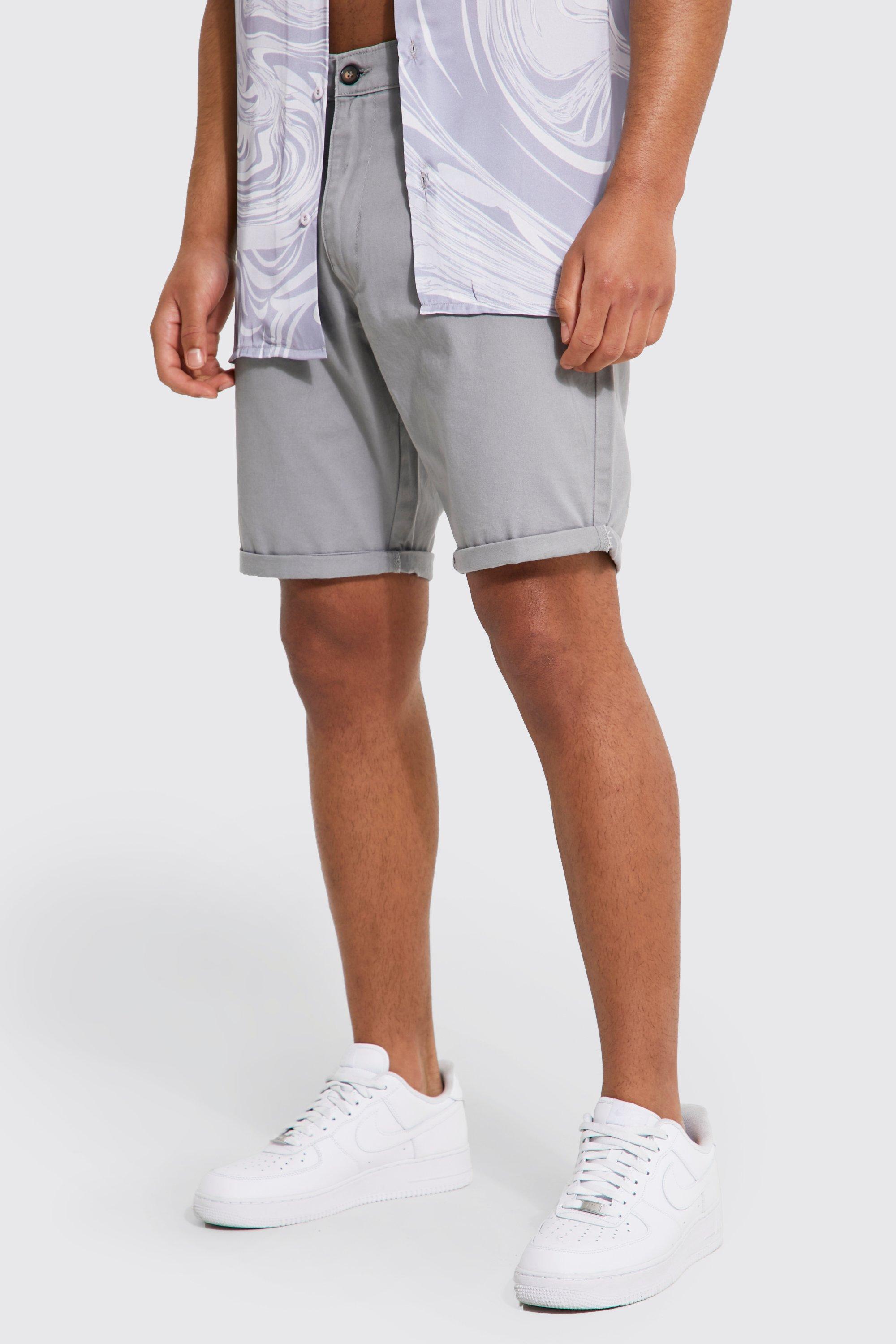 Mens Grey Tall Slim Fit Chino Short, Grey Product Image