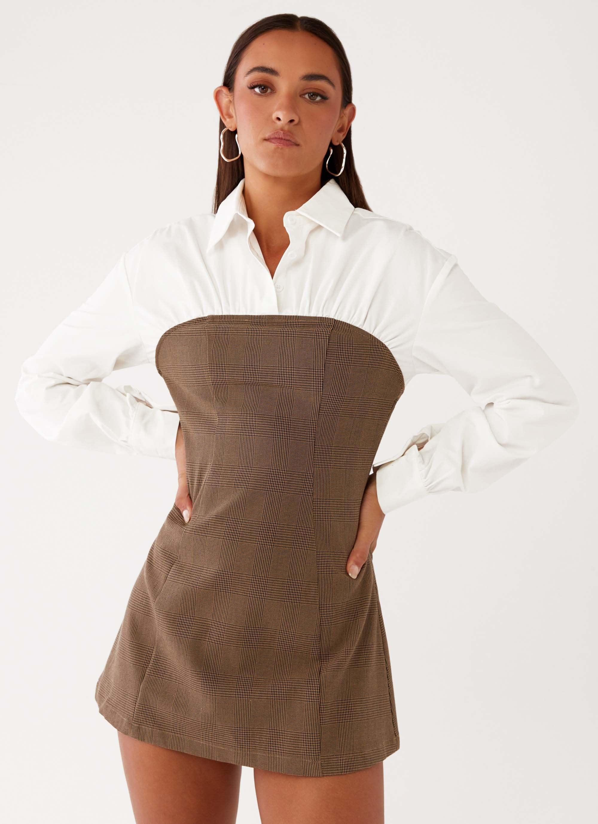 Adelaide Shirt Mini Dress - Brown Product Image