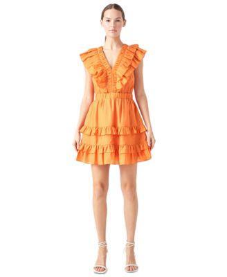 endless rose Womens V-Neck Ruffle-Trim Mini Dress Product Image