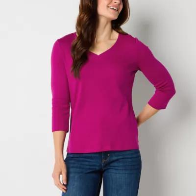 St. John's Bay Womens V Neck 3/4 Sleeve T-Shirt Product Image