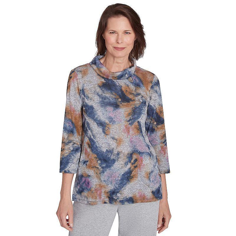 Petite Alfred Dunner Abstract Watercolor Mock Neck Top, Womens Product Image