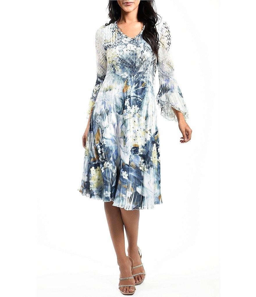 Komarov Bell Sleeve V-Neck Floral Print Dress Product Image