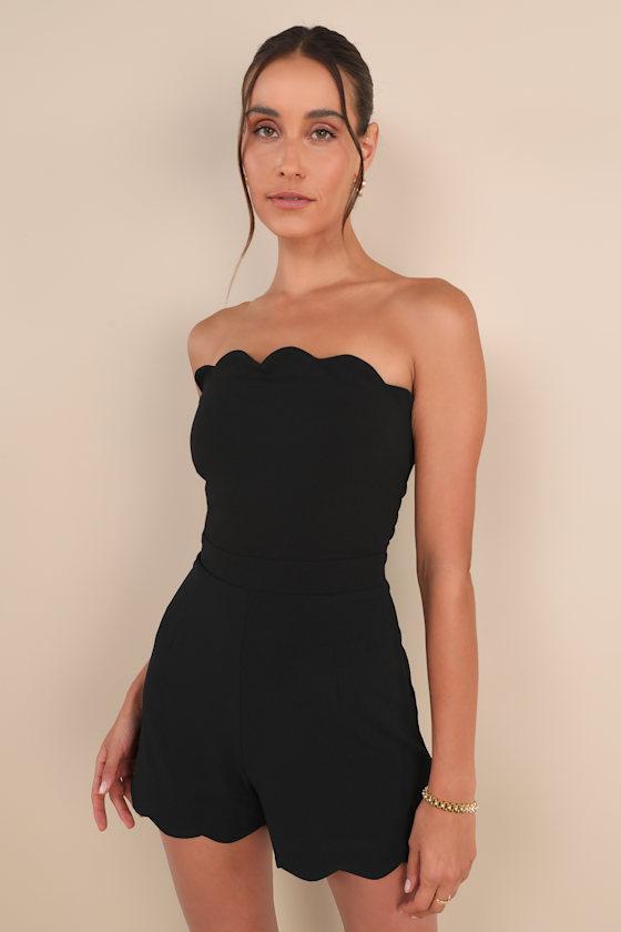 Perfect Reputation Black Strapless Scalloped Romper Product Image