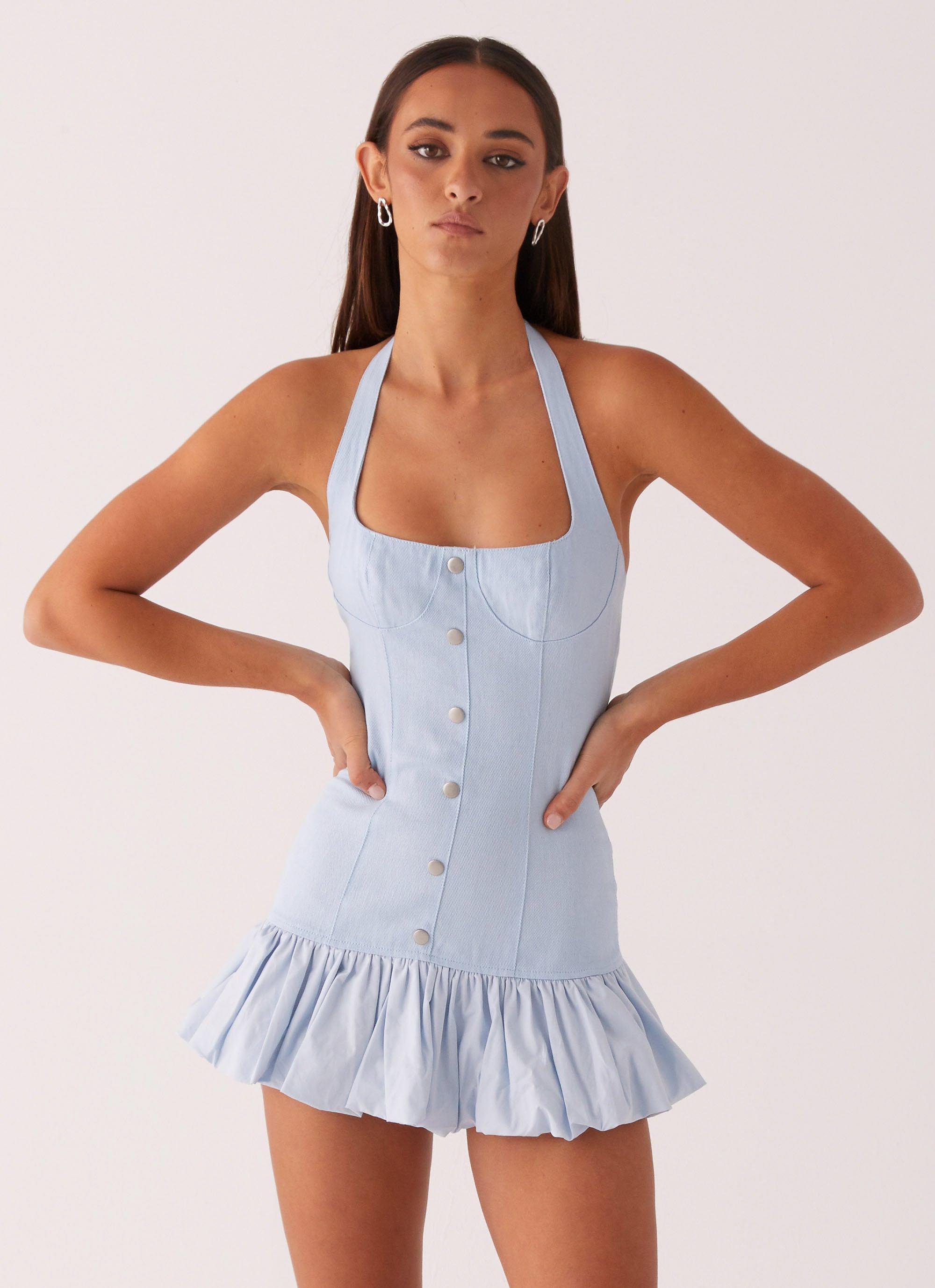 Georgina Denim Mini Dress - Light Blue Product Image